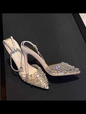 Embellished Pink Slingback Pointed-Toe Heels